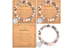 YELUWA 3Pcs Teacher Gifts for Women, Teacher Appreciation Gifts Set, End of The Year Thank You Teachers Gifts from Student, Teacher Bracelets Thank You Gifts for Woman, Natural Stone Teacher Bracelets