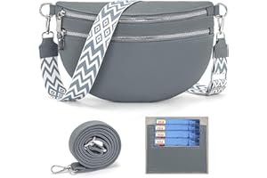 LANXINGLUO Bolso riñonera Mujer Bolso Bandolera Mujer con Compartimento para Tarjetas de crédito y 2 Correas para el Hombro Bolso Mujer Azul grisáceo