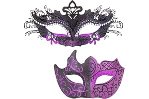MYSEUNI Maskerade Masken für Paare - Glänzende Strass Metall Filigrane venezianische Maske & Herren venezianische Maske für Karneval…