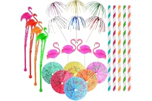 DWTECH 105 Stück Cocktail-Zubehör, Cocktail-Party-Dekoration, Cocktail-Frucht-Etikett, Rührstäbchen, Papier-Schirm-Sticks, Getränke, Sommer-Party, Getränke, Dekoration, Hawaiianische tropische Party