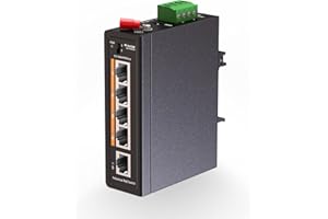 mokerlink Switch Industriale per Guida DIN a 5 Porte Poe+, 4 Porte Poe+ IEEE802.3af/at, 1 uplink, Fast Ethernet 10/100Mbps, Guida DIN e Montaggio a Parete Inclusi