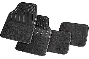 +PWR Car Parts Juego de Alfombras de Goma y Moqueta Capri para Coche Universales. 85% PVC Reciclado y 15% Poliéster, tamaño 64x44 cm / 44x33 cm. Antideslizantes. Protegen el Suelo Original.