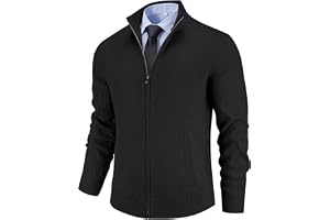 COOFANDY Herrcardigan med dragkedja stickad tröja ståkrage | Långärmade stickade tröjor, rock med dragkedja, ribbad cardigan med fickor