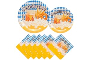 PARTY GO 75 Stück Oktoberfest Teller Pappteller Oktoberfest Servietten Party Dekoration Zubehör Blau Weiß Deko mit Rautenmuster – Tischdeko Oktoberfest & Wiesn & Bayern Party Dekoration Zubehör