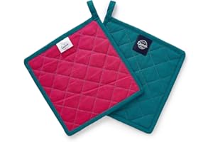 Encasa Maniques en Coton résistant à la Chaleur avec Boucle de Suspension - Lot de 2 - Azul Bleu - Coussin Chauffant Quotidien matelassé Polyvalent pour la Cuisine - 21 cm