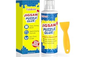 TIDYBOND Colle Puzzle 200 ml – Colle Transparente à Séchage Rapide avec Embout Éponge et Raclette – Vernis Fixateur Non Toxique pour Puzzles de 1000 à 5000 Pièces, Papier ou Bois