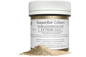 SUGARFLAIR COLOURS Sugarflair Extreme Gold Edible Glitter Dust Powder Pump Refill Tub - Food Colouring Powder, Edible Colour Dust, Brush On, Spray, or Add Rejuvenator to Create Eye-Catching Paint Effect - 25g