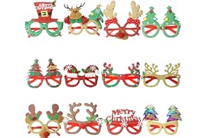 Celebration Directre 12PCS Christmas Glitter Party Glasses Frame Christmas Party Glasses Xmas Eyeglasses Frame Fancy Dress Costume for Kids Adults Holiday Favors