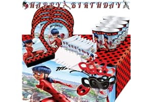 Ensemble de fête anniversaire pour enfants de nombreuses pièces vaisselle décoration d'anniversaire table d'anniversaire de nombreux motifs (Miraculous, les aventures de Ladybug et Chat Noir)