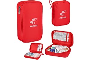 2 stycken stora och små medicineringsväskor resor, 14 x 11 cm/21 x 13 cm reseapoteksväska vattentät, bärbar medicinförvaringsväska röd, medicinväska för hemmet, när du reser