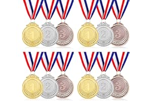 SULOLI 12 Pezzi Medaglie Premiazioni,Medaglie Bambini in Metallo con Nastro al Collo,Medaglia Premi per Sport Scolastico,Festa Gioco Concorrenza Premi
