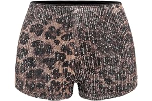 GORGLITTER Women's Leopard Print Sequin Shorts Low Waist Skinny Sexy Rave Party Mini Shorts, XS-XL