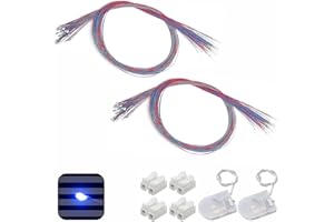 ZZHOB 50PCS Pre-Wired Micro Blinking LEDs(Light Mode: Flashing Blue Light) 0805 SMD LEDs + Battery Holder & Connector(No Need Resistor) for Beginner Model Building