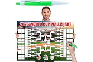 QYLAZUNE World Cup Football 2026 48-Team Tournament Fixtures Folded Poster Handwritten Watercolour Pen World Cup Interactive Tournament Poster 53x37cm Bedroom Living Room Display Crazy Soccer Fan Great Gifts