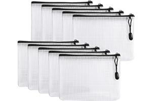 Kunxing Cartellina portadocumenti A6 con chiusura lampo, 10 pezzi, formato A6, in plastica, tasche per documenti, perfetta per la conservazione di documenti e cosmetici