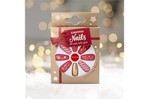 KOKOMO Christmas False Nails - Adult - 24pcs with glue - Red & Gold Festive Nails