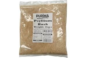 PURIMA Psyllium Husk 1kg – 99% Purity Blond Whole Husks Flakes Bulk Soluble Natural Fibre for Baking Drinks Food Humans Eat Gut Laxatives Constipation Relief Digestive Aid Ispaghula Isabgol Ispaghol