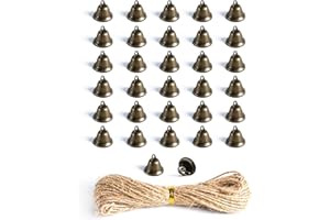 Small snail 32 Stück Vintage Bronze Glöckchen Mini Hängende Handwerksglocke mit 10m Juteschnur für DIY-Dekorationen, Christbaumschmuck, Windspiele, Nähen, Einbruch, Hundetöpfchentraining