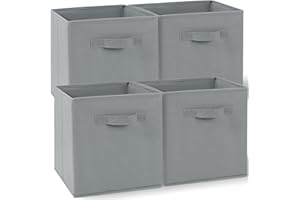 Amazing Tour 4 PCS Cube Storage Boxes 27x27x27 Gray,Foldable Fabric with Handles Collapsible for Home Office Nursery Organiser - Clothes Basket Containers