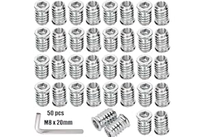 CRLYLC 50 dadi di avvitamento M8 x 20 mm, inserto filettato in legno, manicotti filettati, manicotto a vite in lega di zinco, dado a testa esagonale per mobili in legno