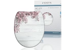 Schütte Flowers & Wood - Asiento de inodoro con descenso automático, tapa de inodoro con diseño termoestable (carga máxima de 150 kg), color blanco