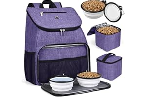 BAGLHER 丨Dog Travel Bag, Airline Approved Pet Supplies Backpack, Dog Travel Backpack Accessories Set with 2 Silicone Collapsible Bowls and 2 Food Baskets. Purple