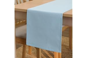 Encasa XO Camino de Mesa Tamaño 32x150 cm | Tela de Lona de Algodón | Color Sólido Azul Hielo | Lavable a Máquina y Duradero