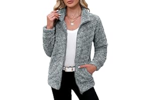 BesserBay Damen Winter Stehkragen Teddyfleece Jacke Warm mit Full Zip Taschen Sweatjacke S-XXL