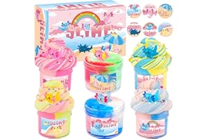 PETYUIOYU Buntes Schleim-Set,6 Pack Axolotl Slime Kit, Cloud Slime, Butter Slime & Galaxy Slime, Slime Party Favors for Kids with Axolotl Charms, Soft and Stretchy, Classroom Rewards, Birthday Gifts