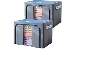 UWENKJIE closet organizers and storage，Foldable Oxford cloth steel frame box，transparent window and handle, waterproof, can accommodate large capacity clothes, bedding, blankets, 66L 2-piece set（blue）