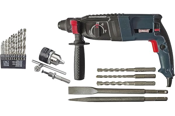 INDITRUST DUMDAAR DM26 1250W 26mm Hammer Machine with 5pc Hammer bit 13mm drill chuck & Adaptor and 13pc HSS drill set Rotary hammer (BLUE) 100% Copper Winding