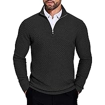 COOFANDY Pullover Heren Winter Coltrui Warm Gebreide Trui Troyer Sweatshirt Zonder Capuchon Werkpullover Met Rits Donkerblauw S