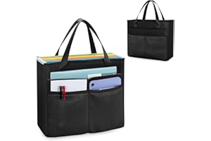 Prokva Hanging File Folder Tote Bag, Portable Document Organizer Box for Letter Size File Folder, Black