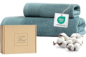 Ferò Set Asciugamani Bagno di Lusso 2 Pezzi, OEKO-TEX 100% Cotone Premium 550 g/m², Ultra Morbido e Assorbente, Design Italiano, Coppia Asciugamani Viso e Bidet, Asciugamano 50x100, 50x30 cm, Azzurro
