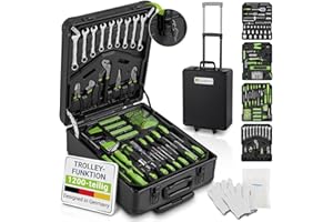 Juskys Werkzeugkoffer - 1200 teilig Werkzeug, Werkzeugtrolley gefüllt, Werkzeugkiste, Set, Rollen