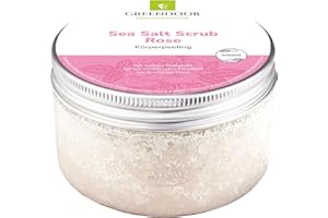 ‎GREENDOOR GREENDOOR Körperpeeling Meersalz Rose, natürliches Peeling ohne Mikroplastik für Damen, 280g Duschpeeling ohne Konservierungsmittel, mit straffendem Mandelöl, Body Scrub, Naturkosmetik Sauna-Salz