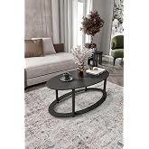 Oval 2 Katlı Ahşap Orta Sehpa Modern Oturma Odası ve Salon İ&ccedil;in Dekoratif Şık Tasarım Kullanışlı Dayanıklı Orta Masa (Siyah)