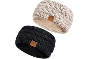 Hatromm Stirnband Damen Winter Wolle 2 Pack, Ohrenwärmer Gestrickt Dick Mit Fleece Gefüttert, Haarband Kaltes Wetter Warme Ohrenschützer (Schwarz+Haferflocken)