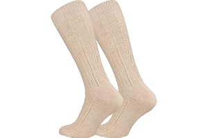 Cotton Prime, unisex, kostymstrumpor, knähöga med flätmönster, naturfärger, linne-bomullsblandning, perfekt för läderbyxor oc