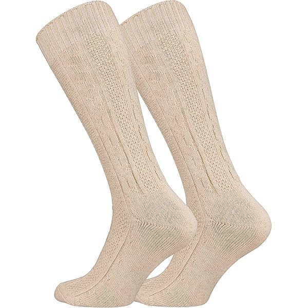 German Wear Calze per costume tradizionale bavarese, motivo a treccia, 40 cm, colore bianco, 2 paia, 38-40
