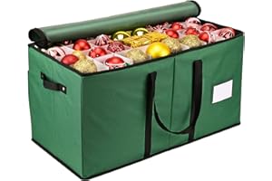 Christmas Ornament Storage Box, Mrrihand Xmas Decoration Organizer with Adjustable Dividers - Storage Container Keeps 128 Holiday Ornaments 3-Inch, Dual Zipper Closure, 600D Tear-Proof Material(Green)