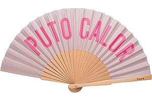 Fisura - Originale ventaglio con messaggio in spagnolo.Ventaglio in legno moderno e divertente. Misure: 42,5 x 23 cm. Legno e tessuto. (Calor, griogio)