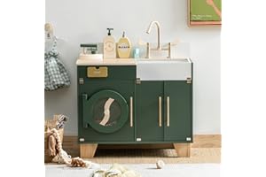 ROBUD Lavatrice Cucina Giocattolo Set per Bambini, Accessori Cucina Giocattolo in Legno Gioco Lavatricecon Suono/Ferro, Giocattoli Realistici Legno Cucina per Bambini per Bambini 3 agli 8 Anni