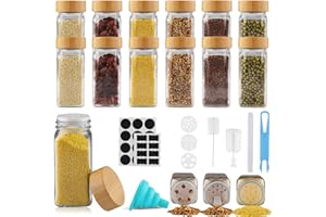 Vexillic Barattoli Spezie, 12pcs Contenitori Spezie 120ml Barattoli Porta Spezie con Coperchi in Bambù Vasetti Spezie Vetro con Setaccio Etichette Spazzola Lmbuto