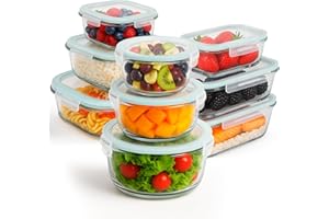 edihome, Recipientes de Cristal para alimentos, 18 Piezas (9 recipientes + 9 tapas), para Comida Hermetico, Apto para lavavajillas, congelador, microondas, sin BPA (9 Recipientes)
