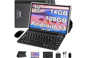 RUZAVA 2024 Newest Tablet 10 Inch Android 13, 14GB RAM+128GB ROM (TF 1TB), Octa Core 2.0 GHz, 5G+2.4G WiFi | FHD IPS | 8000mAh | Bluetooth 5.0 | 5MP+8MP | GPS | Widgets| Tablet with Keyboard & Mouse - Grey