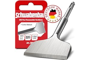 SCHWABENBACH ® Spatmeißel SDS Plus 75 x 165mm - Ideal zum Abtragen von Verputz - Fliesen entfernen Werkzeug - Spatmeißel - Extra Gehärtete Spitze - Mauer schnell Abstemmen mit Bohrhammer Meißel