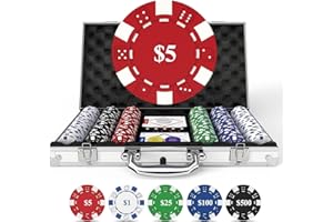 HEITOK Poker Set for Texas Hold'em with 300-Piece 11.5g Denominations Poker Chips, 5 Dice & 2 Decks in Portable Aluminum Case – Professional Blackjack Games (Age 8+)