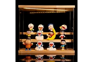 DuvinDD Vitrine Acrylique LED 3 Niveaux Petite Vitrine pour Collection Vitrine Figurine pour Pop Vitrine Voiture Miniature Rangement Parfum (Grain de Bois, 31,6 x 18 x 26,4 cm)