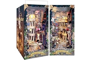 RONSTONE DIY Book Nook Kit - Casa de Muñecas con Luz LED y Funda Antipolvo - Callejón Mágico Nocturno Puzzles de Madera 3D Sujetalibros Estantería Decoración Creativa Regalo para Adultos